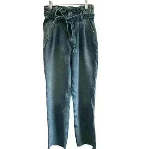 Abercrombie & Fitch Mom Jean Paper Bag Raw Hem Tie High Rise Blue Tie 26 2 Reg